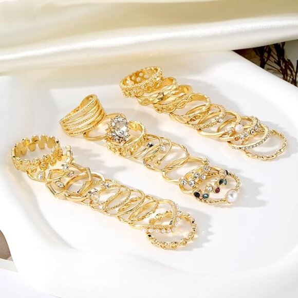 28PC Gold Plated Boho Bohemian Glam Ring Set - Assorted Sizes - Brand NEW - Picture 3 of 4